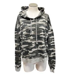 Lucky Brand Womens Green Camo Long Sleeve Pullover Sweatshirt Hoodie Sz XL